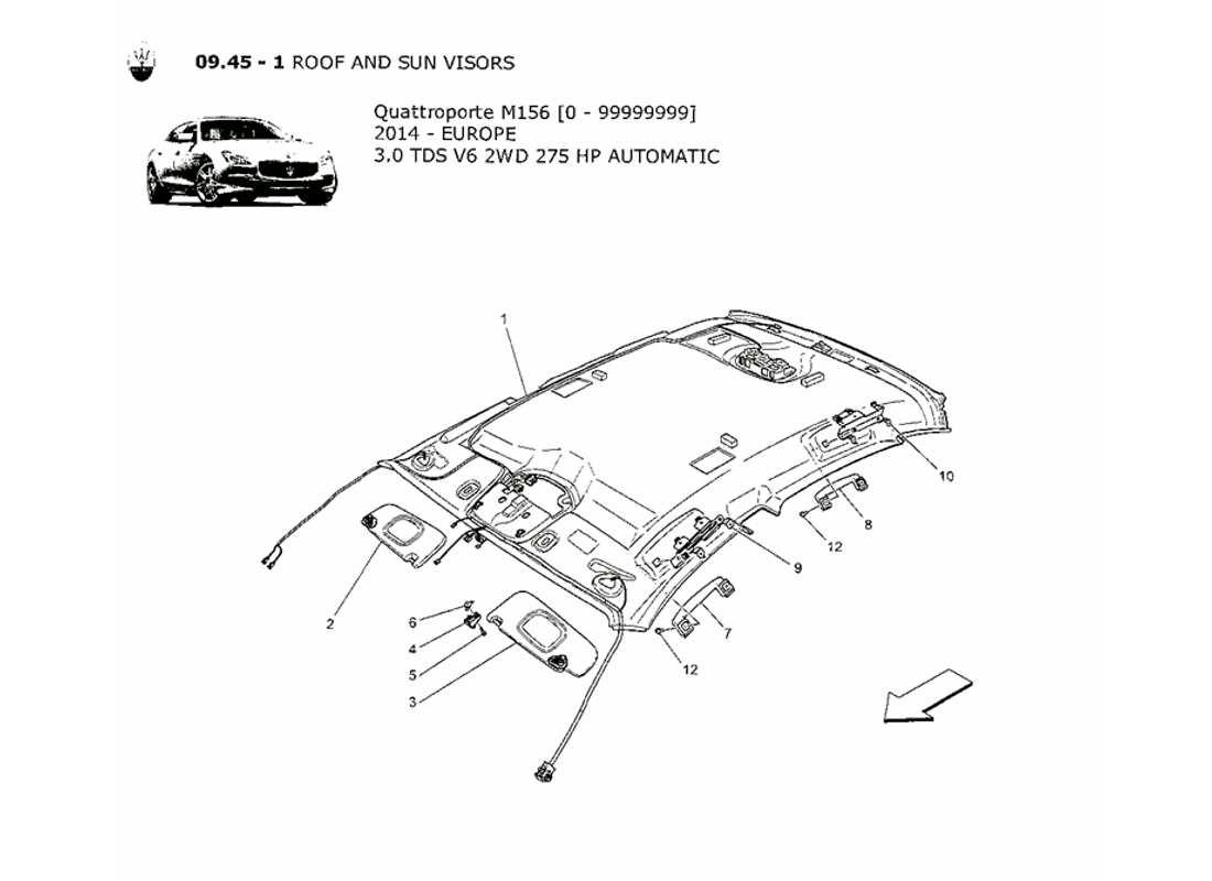 maserati qtp. v6 3.0 tds 275bhp 2014 diagrama de piezas de techo y parasoles