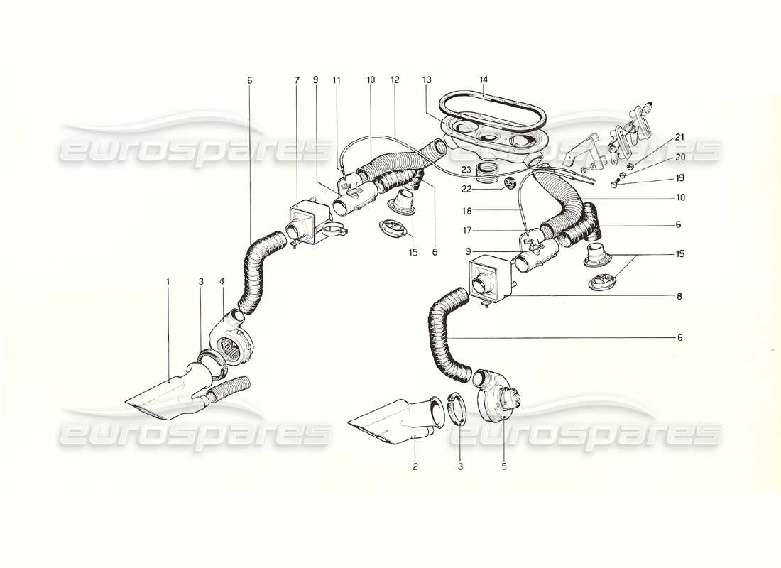 ferrari 308 gt4 dino (1976) diagrama de piezas del sistema de calefacción