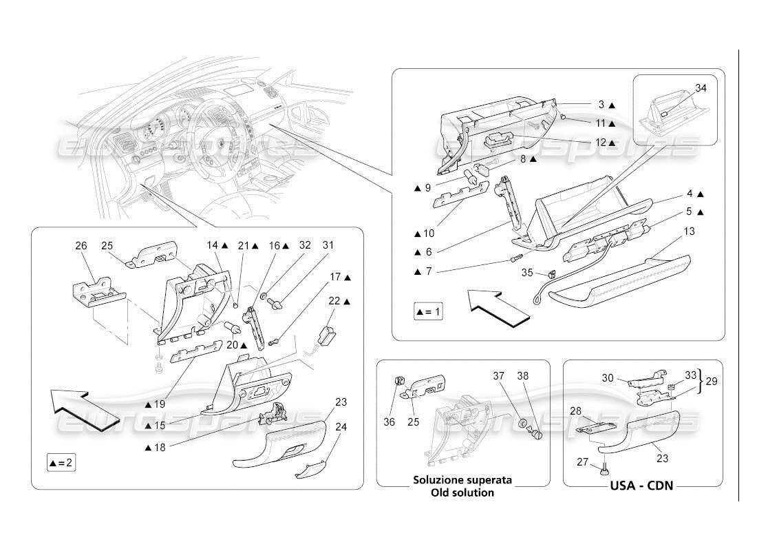 maserati qtp. (2007) 4.2 auto diagrama de piezas de las guanteras