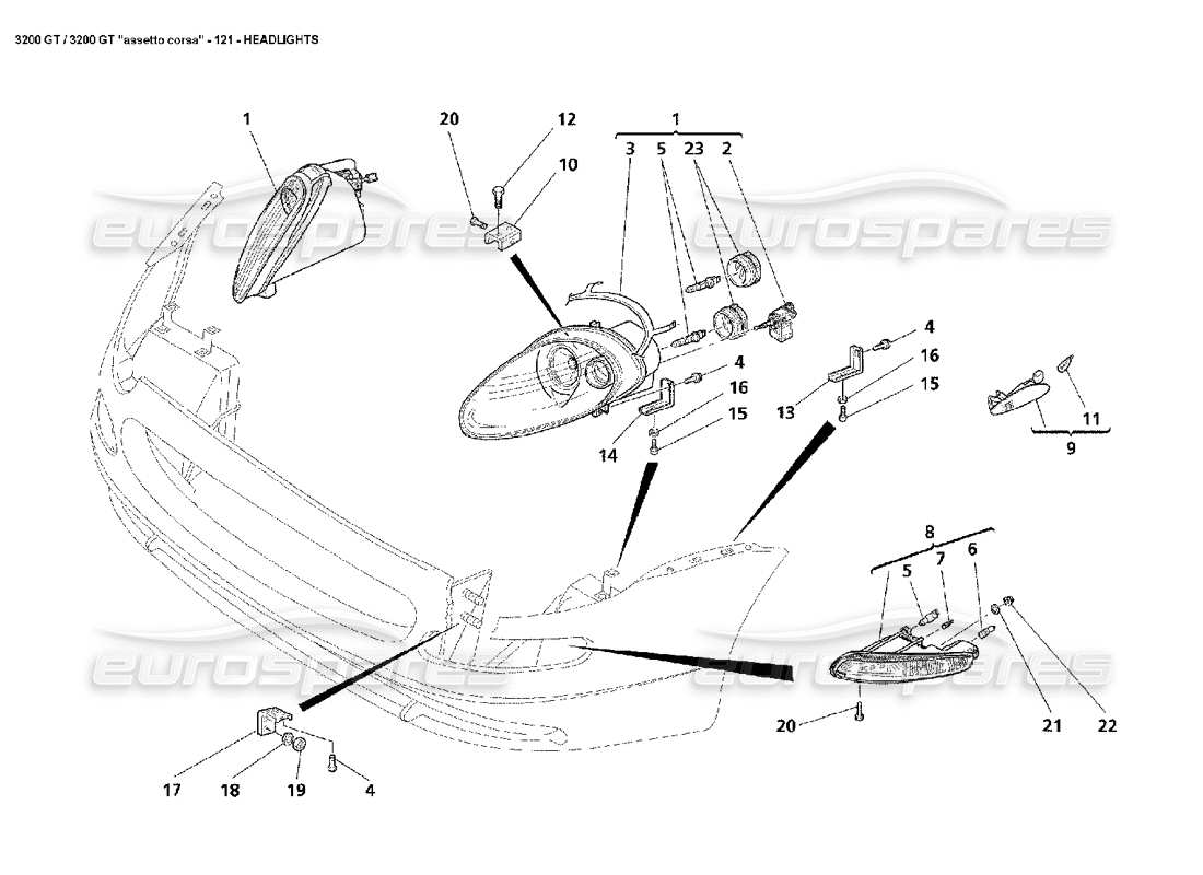 maserati 3200 gt/gta/assetto corsa diagrama de piezas de faros