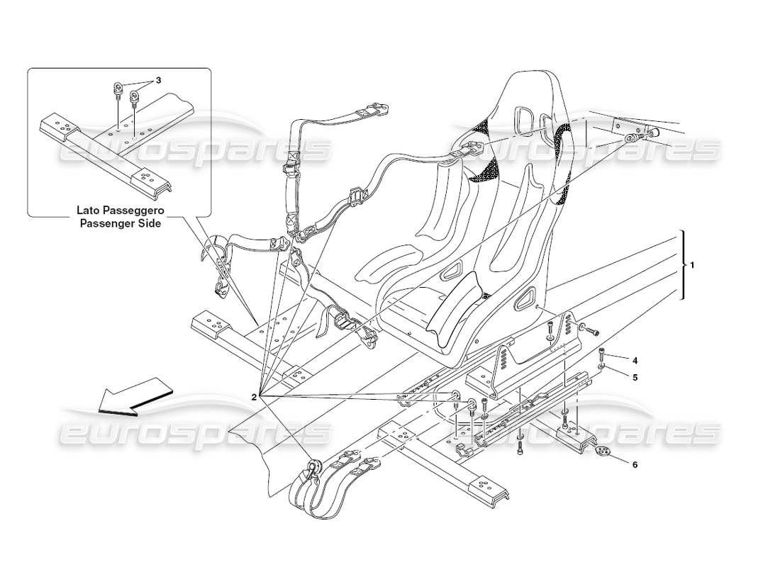 ferrari 430 challenge (2006) diagrama de piezas del asiento de carreras