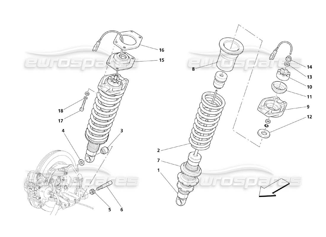 maserati qtp. (2003) 4.2 diagrama de piezas de las piezas de la suspensión trasera