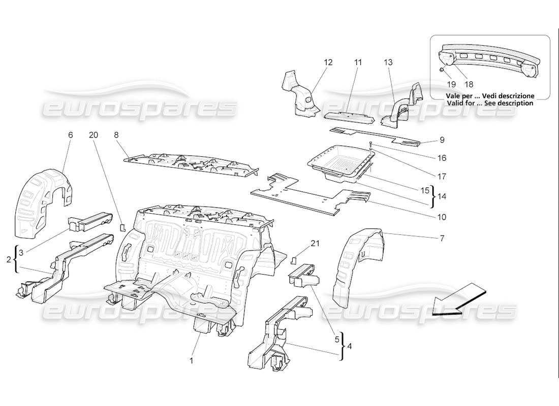 maserati qtp. (2006) 4.2 f1 diagrama de piezas de marcos estructurales traseros y paneles de chapa