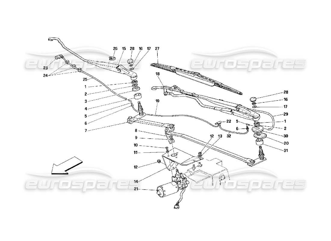 ferrari 348 (2.7 motronic) diagrama de piezas de controles y limpiaparabrisas