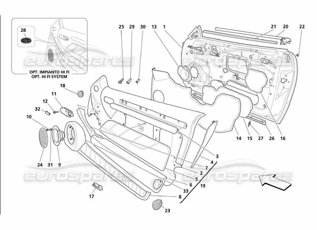 maserati 4200 gransport (2005) puertas - marcos y revestimientos diagrama de piezas