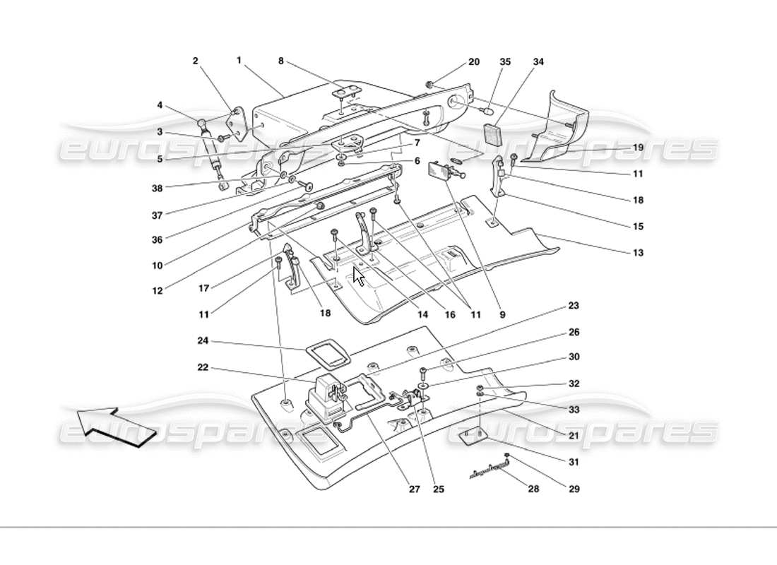 ferrari 360 modena diagrama de piezas del cajón del tablero