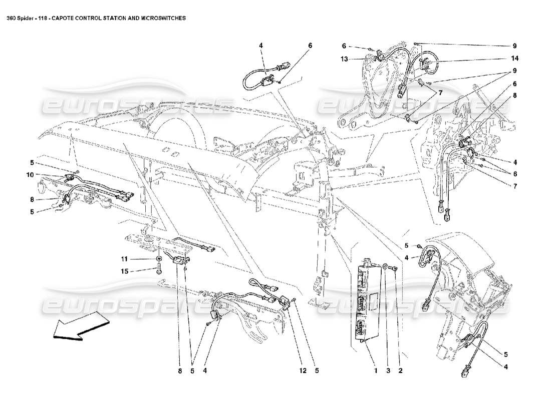 ferrari 360 spider diagrama de piezas de la estación de control capote y los microinterruptores