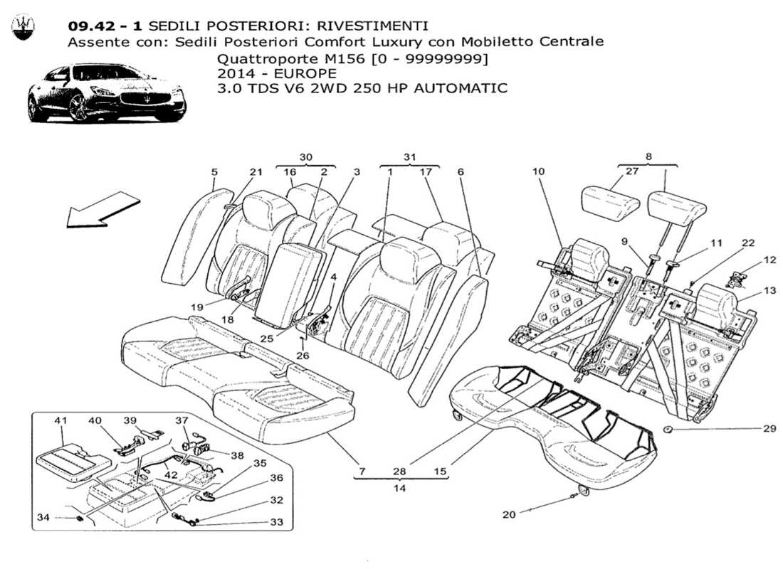 maserati qtp. v6 3.0 tds 250bhp 2014 asientos traseros: diagrama de piezas de los paneles decorativos