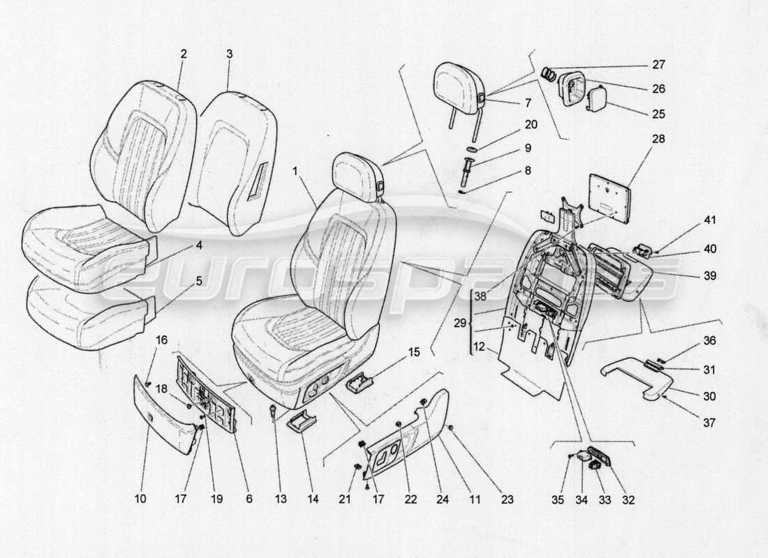 maserati qtp. v8 3.8 530bhp auto 2015 asientos delanteros: diagrama de piezas de los paneles tapizados