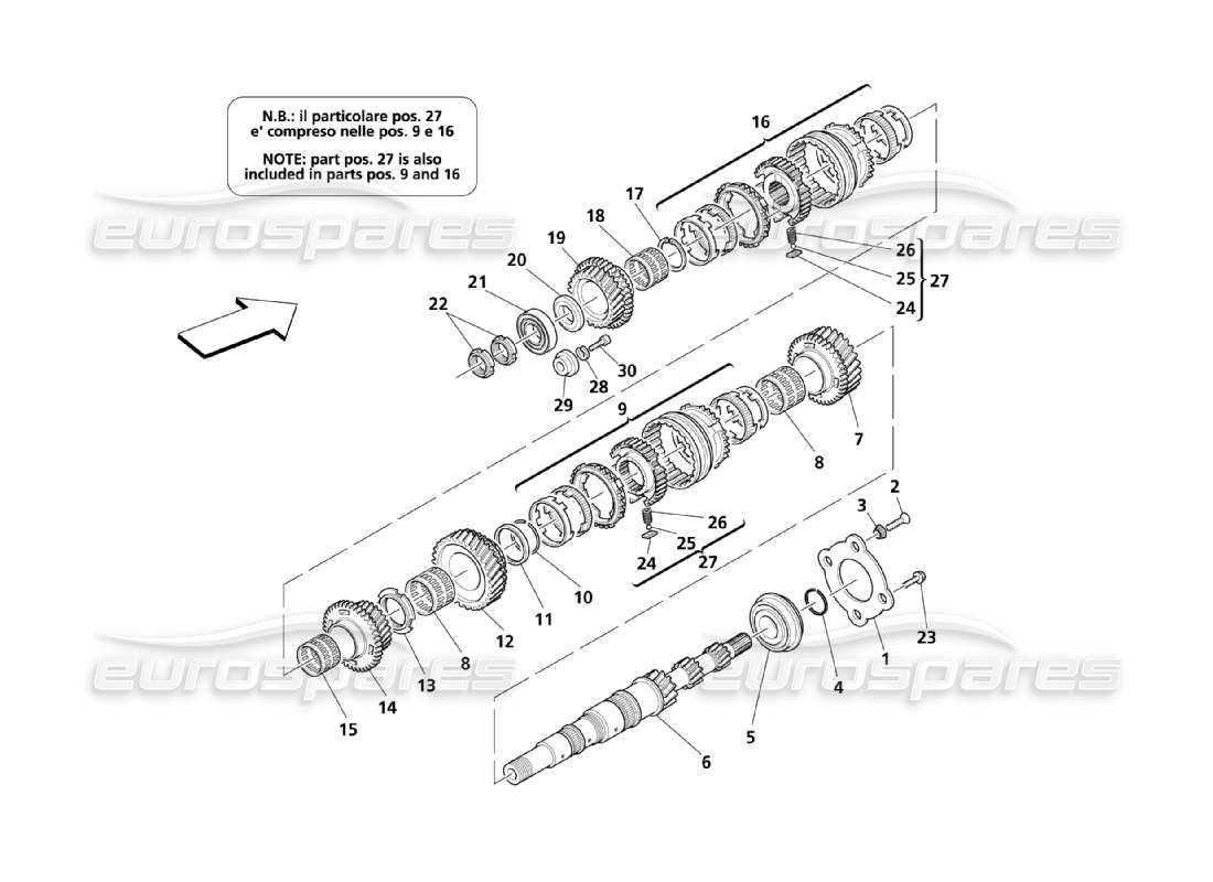 maserati qtp. (2003) 4.2 engranajes del eje principal diagrama de piezas