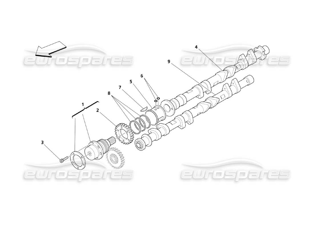 maserati qtp. (2003) 4.2 diagrama de piezas de árboles de levas para la culata derecha