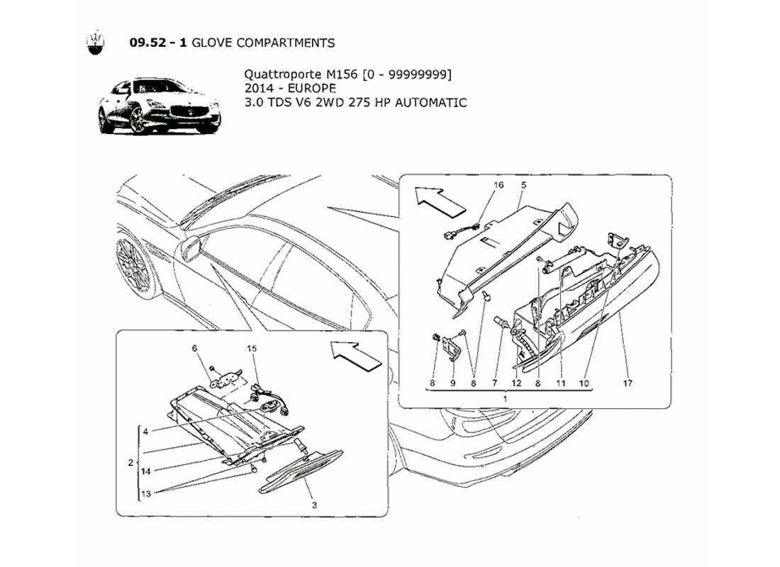 maserati qtp. v6 3.0 tds 275bhp 2014 diagrama de piezas de las guanteras