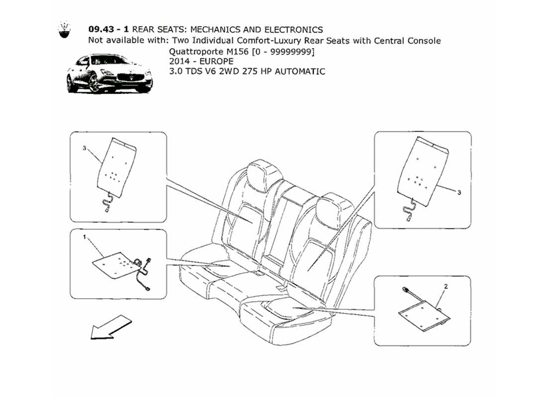 maserati qtp. v6 3.0 tds 275bhp 2014 asientos traseros: diagrama de piezas de mecánica y electrónica