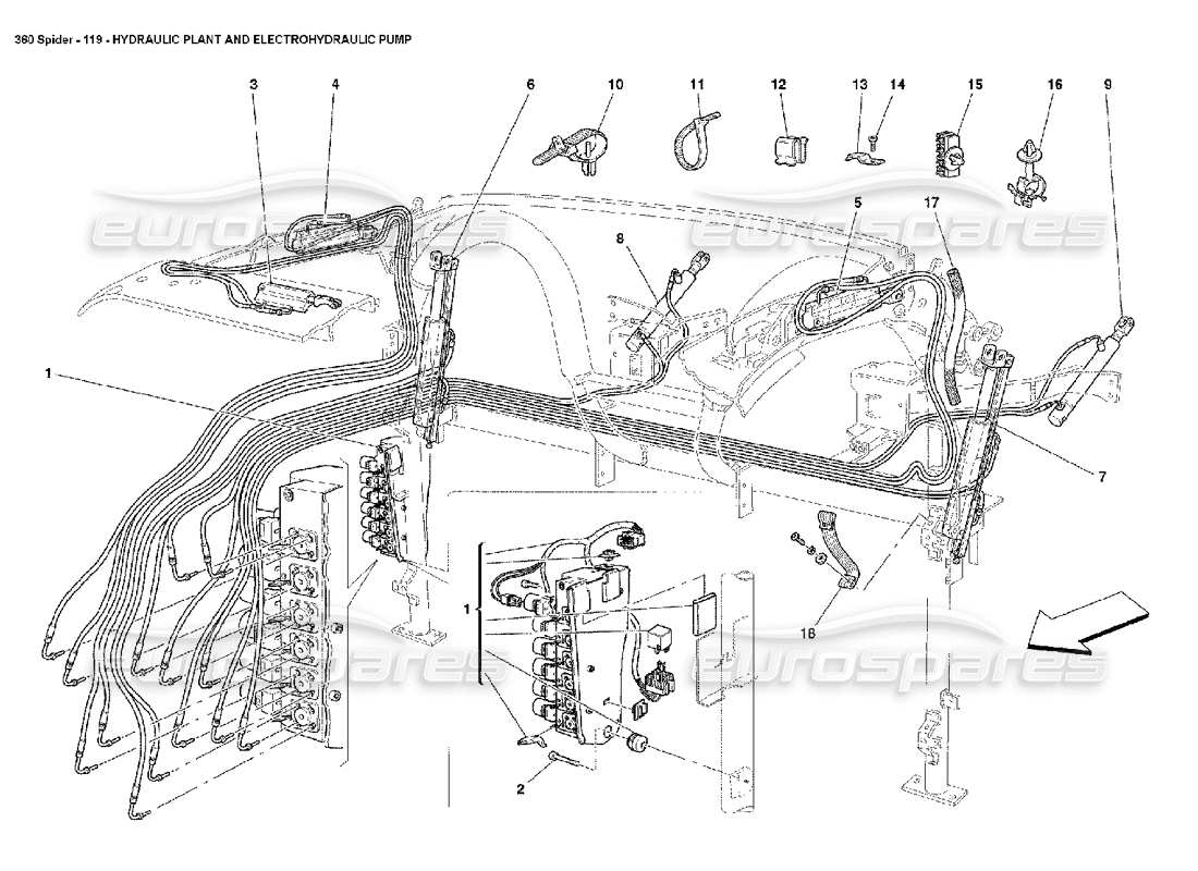 ferrari 360 spider planta hidráulica y bomba electrohidráulica diagrama de piezas