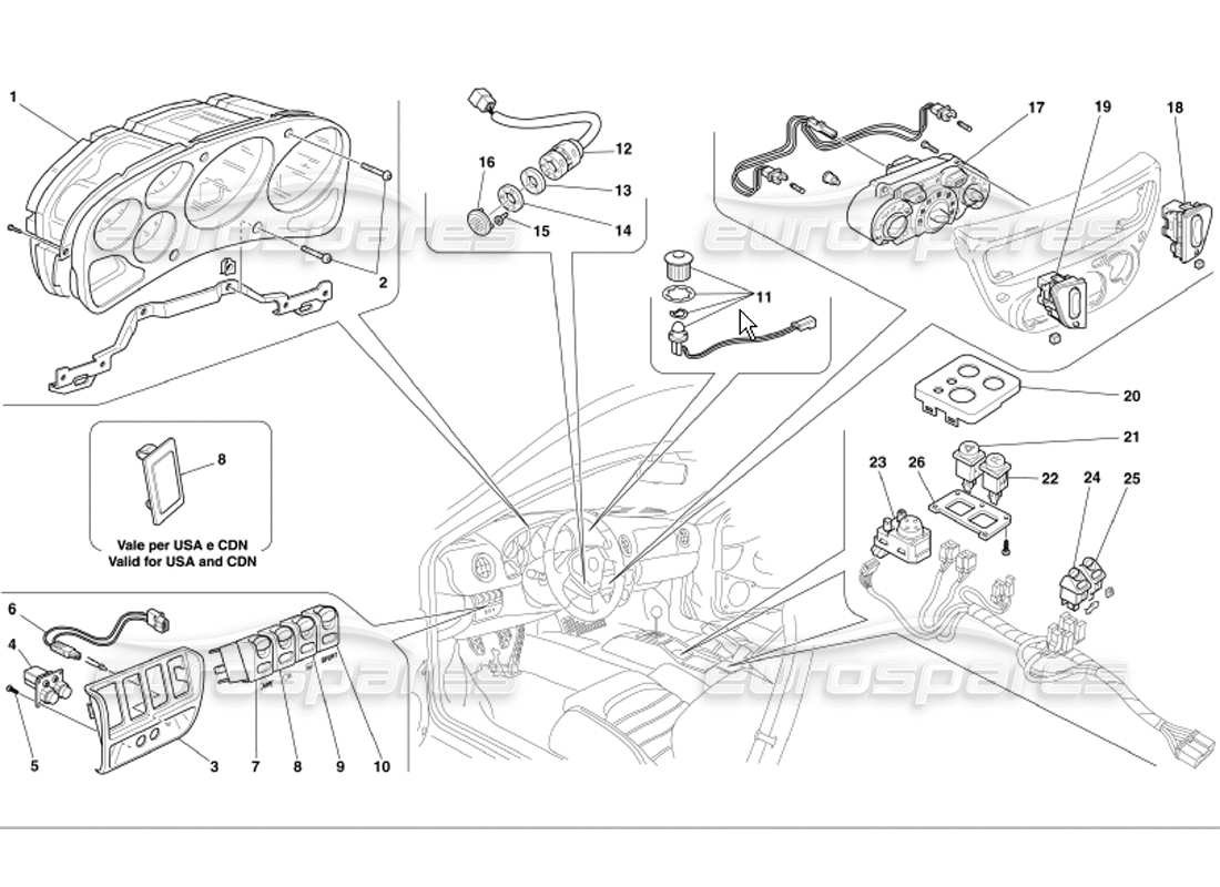ferrari 360 modena diagrama de piezas de instrumentos del tablero