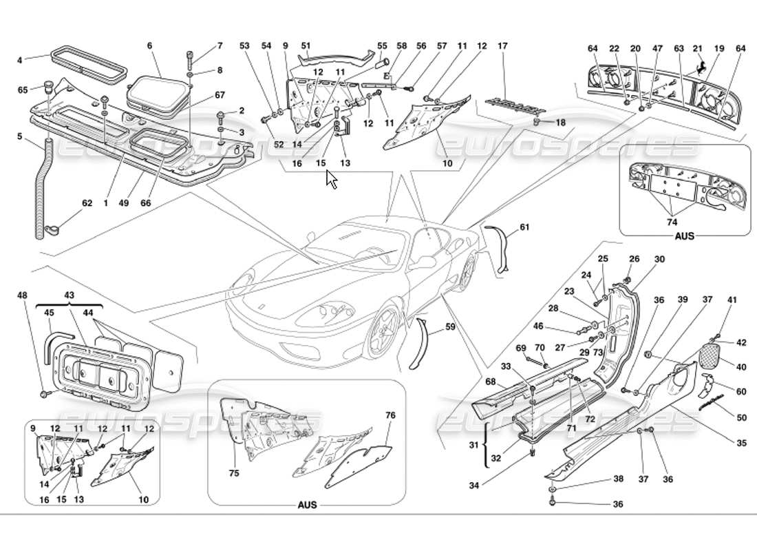ferrari 360 modena escudos acabado exterior diagrama de piezas