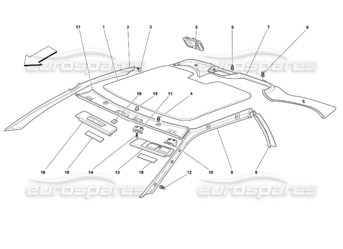 ferrari 355 (2.7 motronic) adornos de techo diagrama de piezas