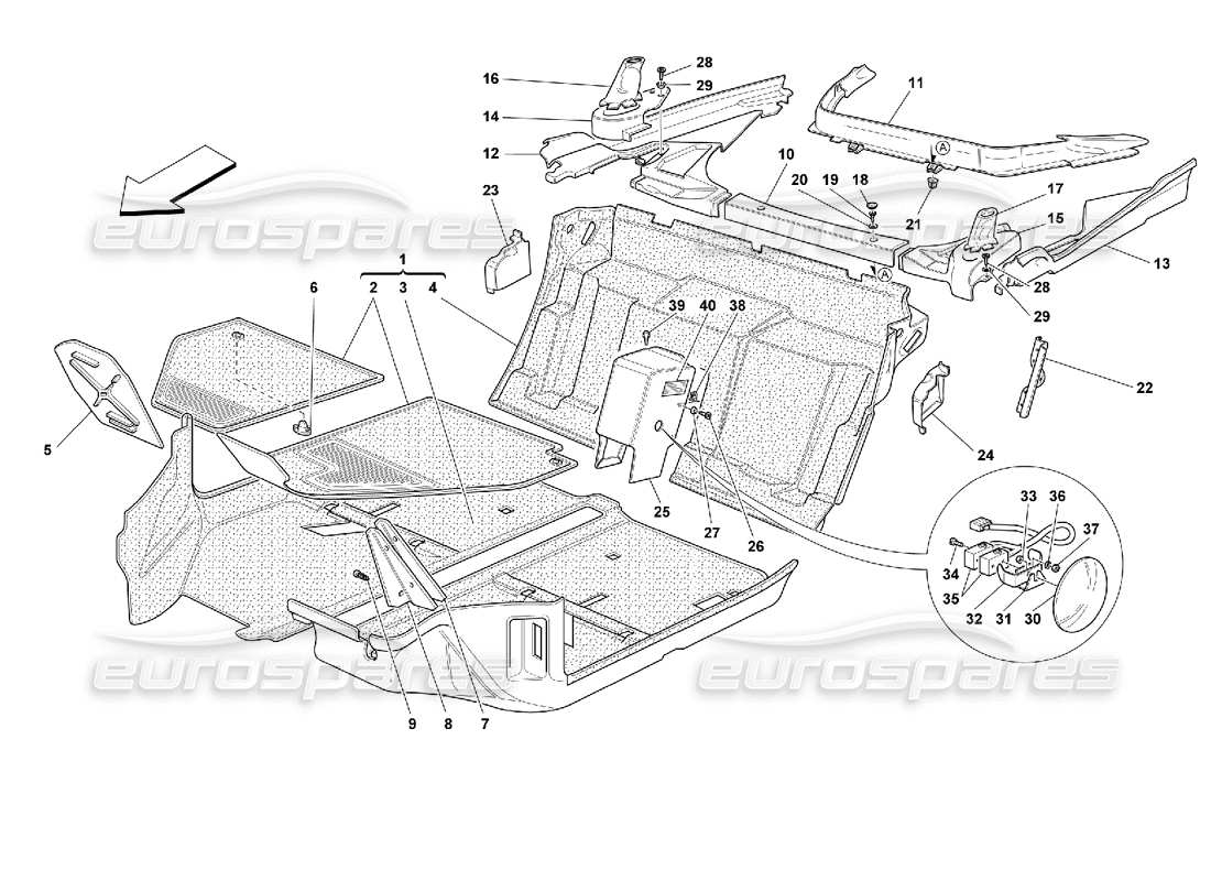 ferrari 355 (2.7 motronic) alfombras del habitáculo diagrama de piezas