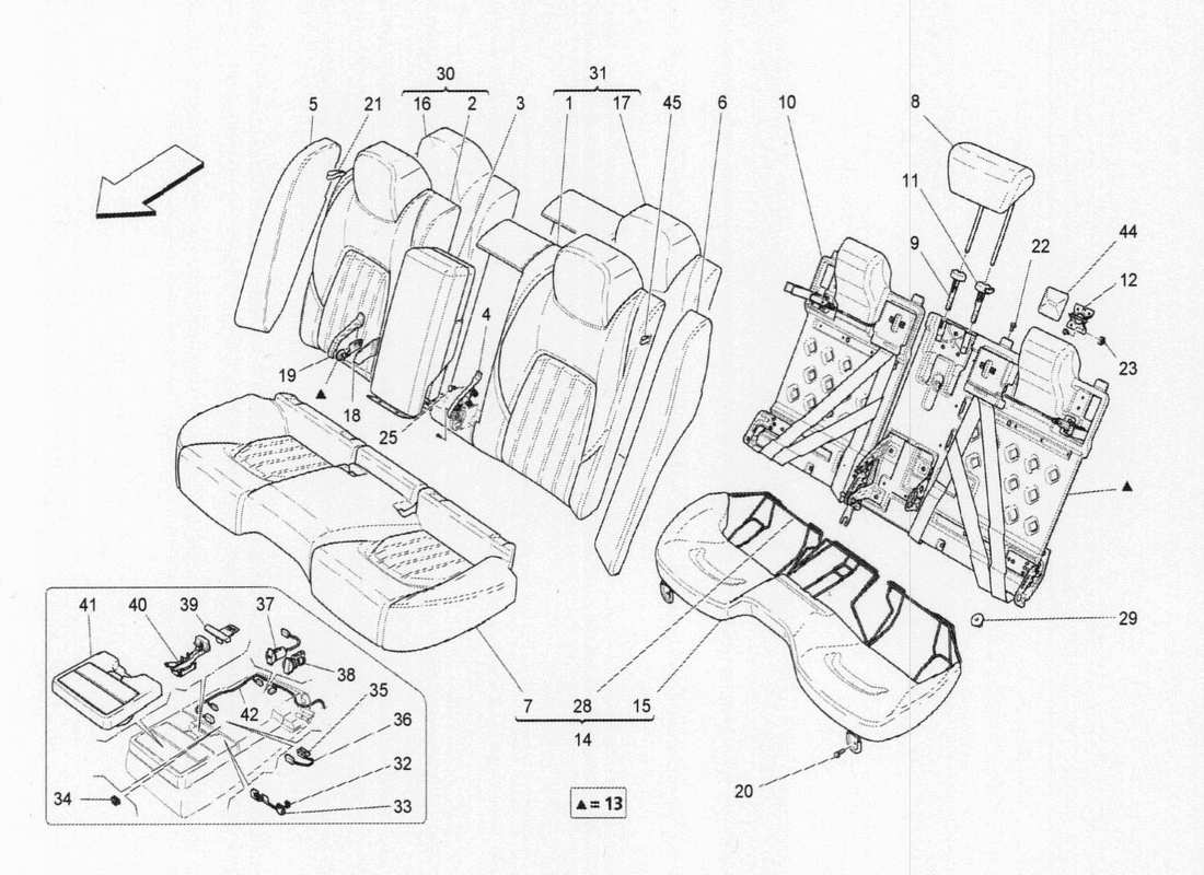 maserati qtp. v6 3.0 tds 275bhp 2017 asientos traseros: diagrama de piezas de los paneles decorativos