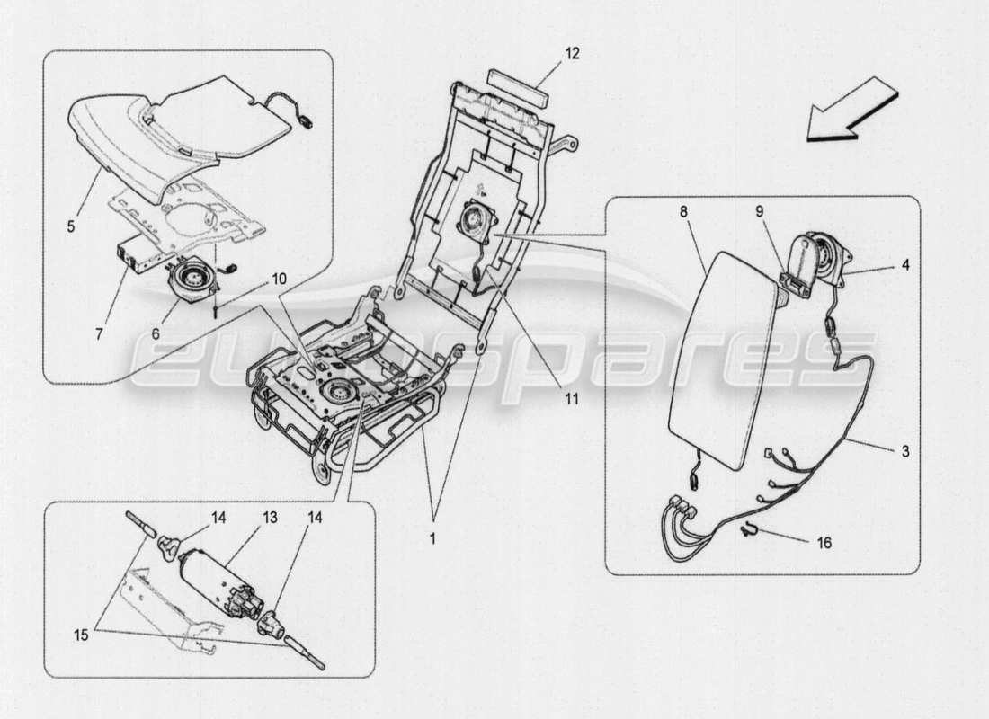 maserati qtp. v8 3.8 530bhp auto 2015 asientos traseros: diagrama de piezas de los paneles decorativos