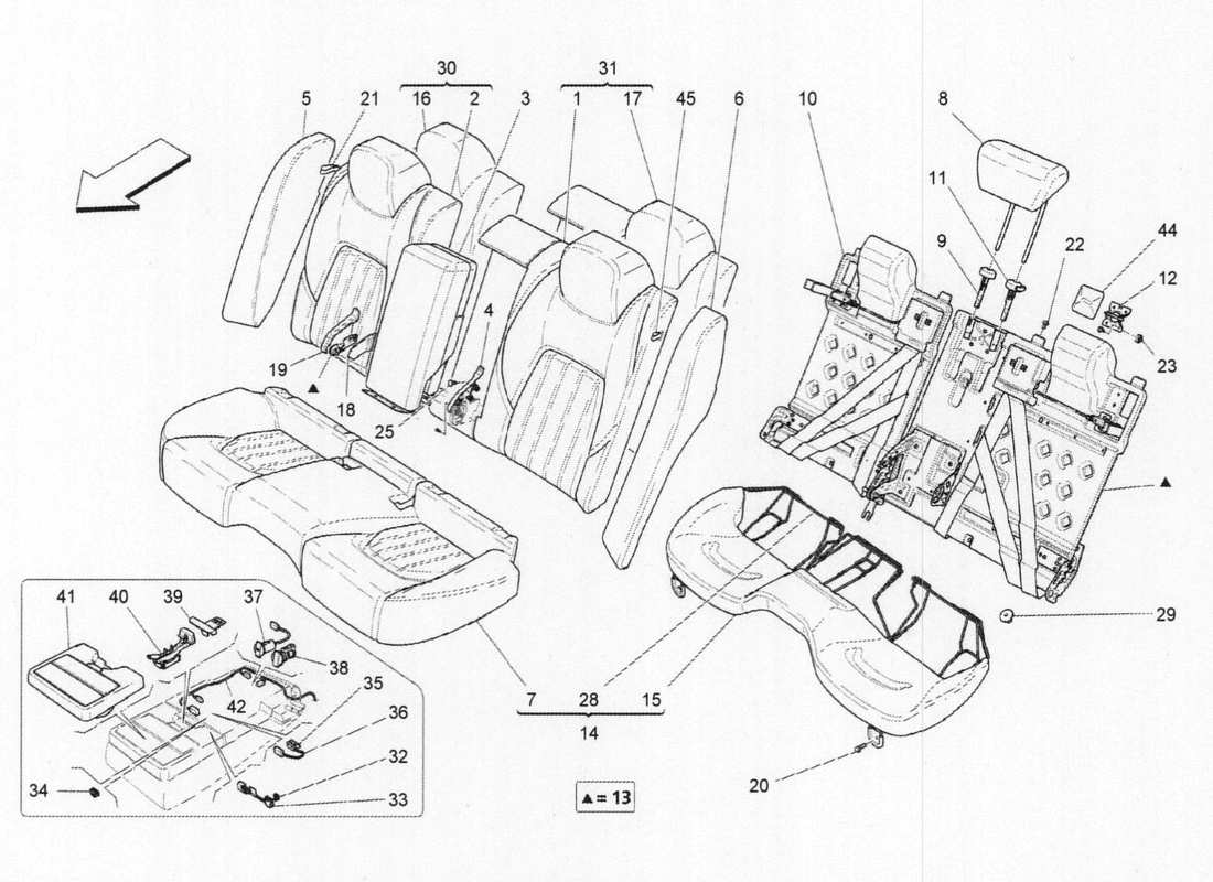 maserati qtp. v6 3.0 bt 410bhp 2015 asientos traseros diagrama de piezas