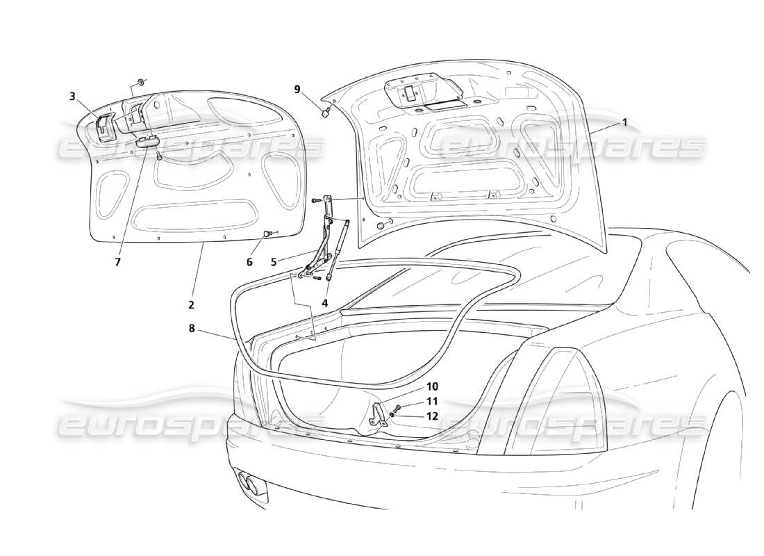 maserati qtp. (2003) 4.2 diagrama de piezas del capó trasero