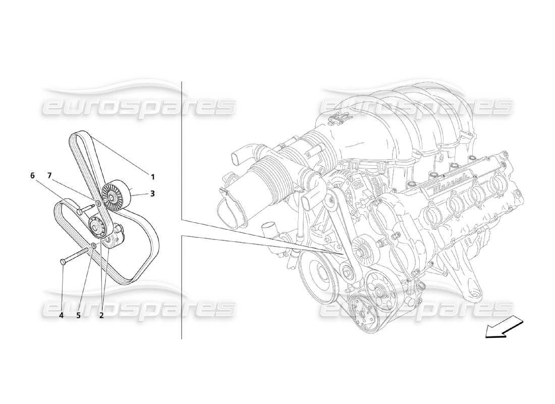 maserati qtp. (2003) 4.2 diagrama de piezas de piezas auxiliares de correas