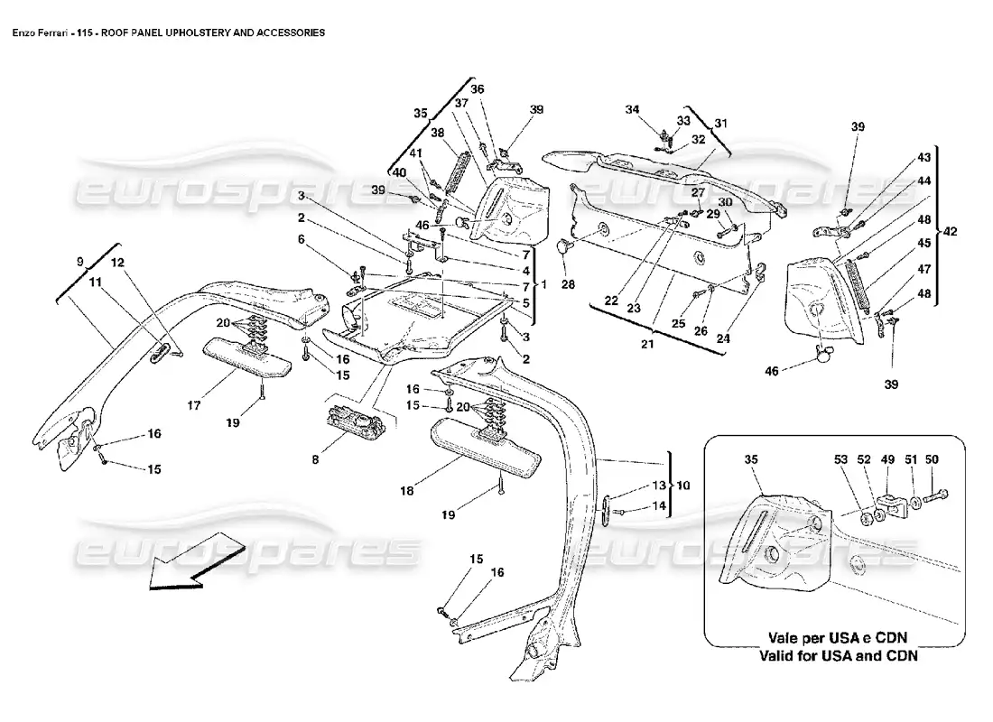 ferrari enzo tapicería y accesorios para paneles de techo diagrama de piezas