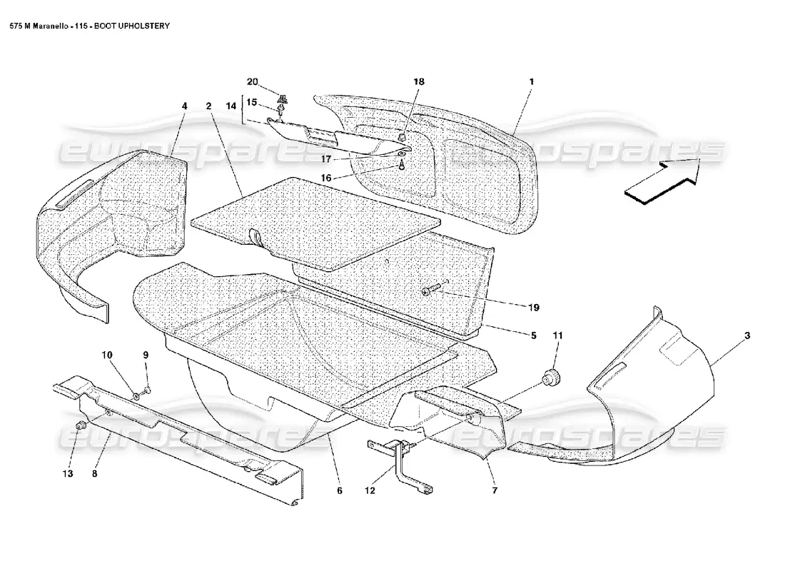 ferrari 575m maranello tapicería de botas diagrama de piezas