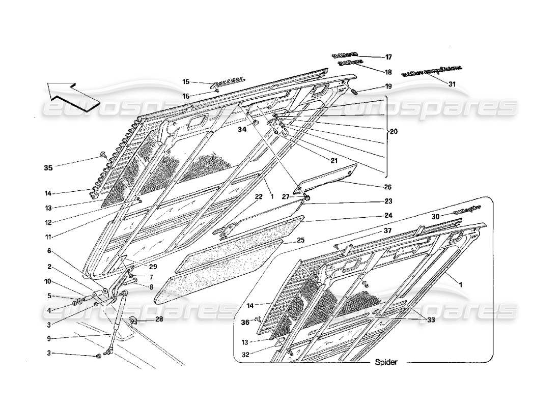 ferrari 348 (2.7 motronic) diagrama de piezas del capó trasero