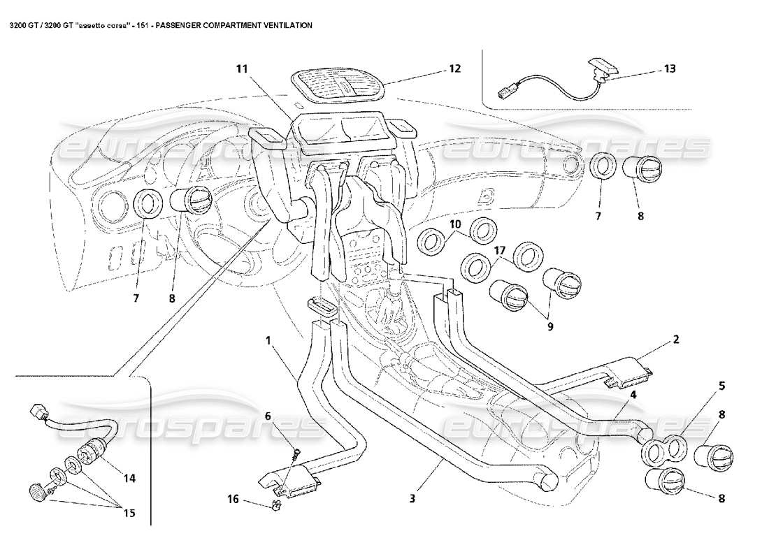 maserati 3200 gt/gta/assetto corsa cabina de ventilación diagrama de piezas