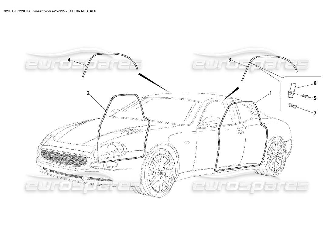 maserati 3200 gt/gta/assetto corsa sellos externos diagrama de piezas