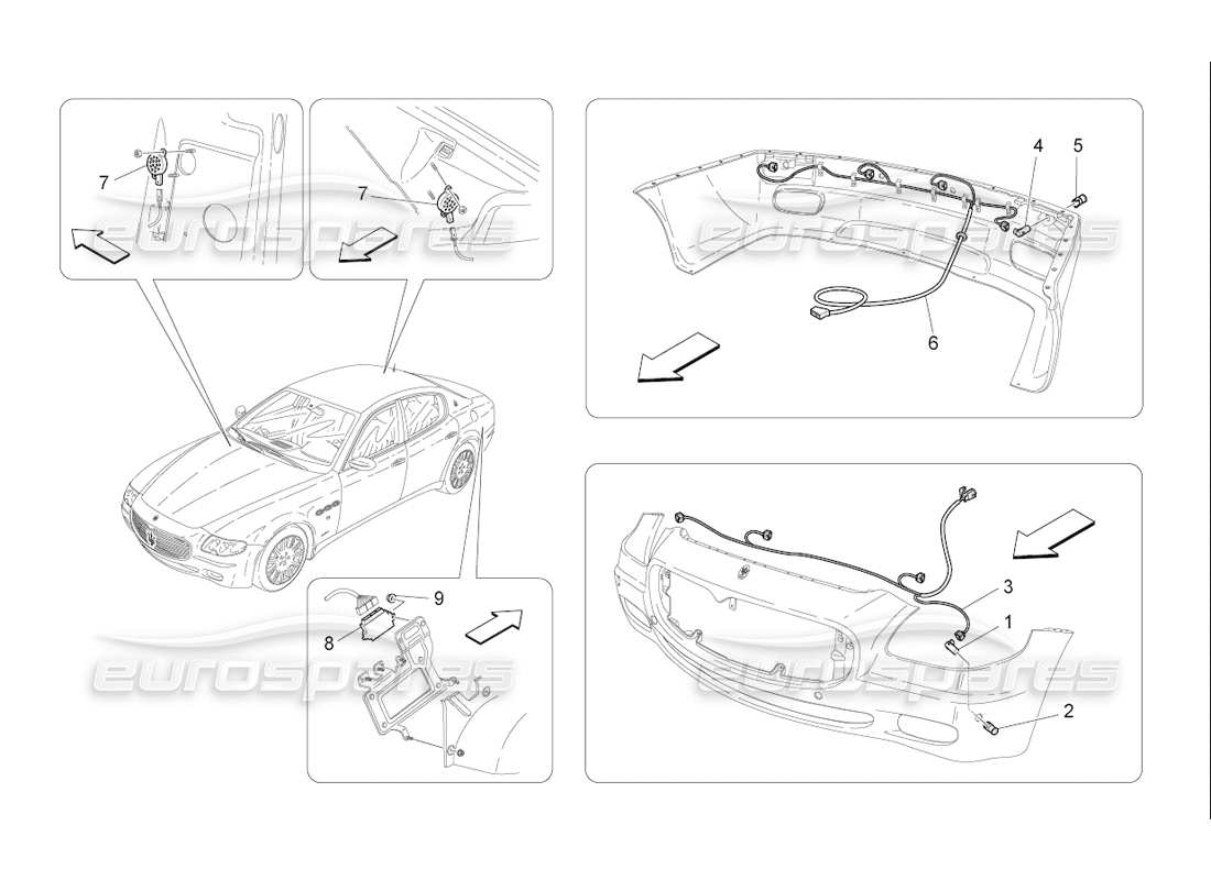 maserati qtp. (2006) 4.2 f1 diagrama de piezas de los sensores de estacionamiento