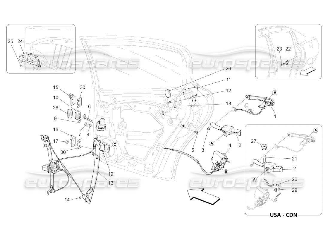 maserati qtp. (2010) 4.2 auto puertas traseras: diagrama de piezas de mecanismos