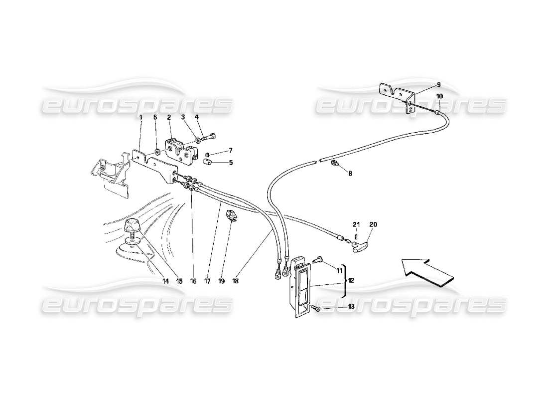 ferrari 348 (2.7 motronic) dispositivo de apertura del capó delantero diagrama de piezas