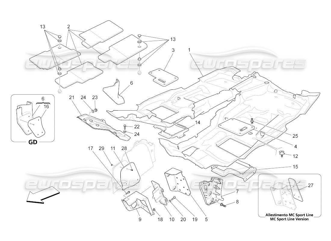 maserati qtp. (2010) 4.2 auto alfombrillas del habitáculo diagrama de piezas