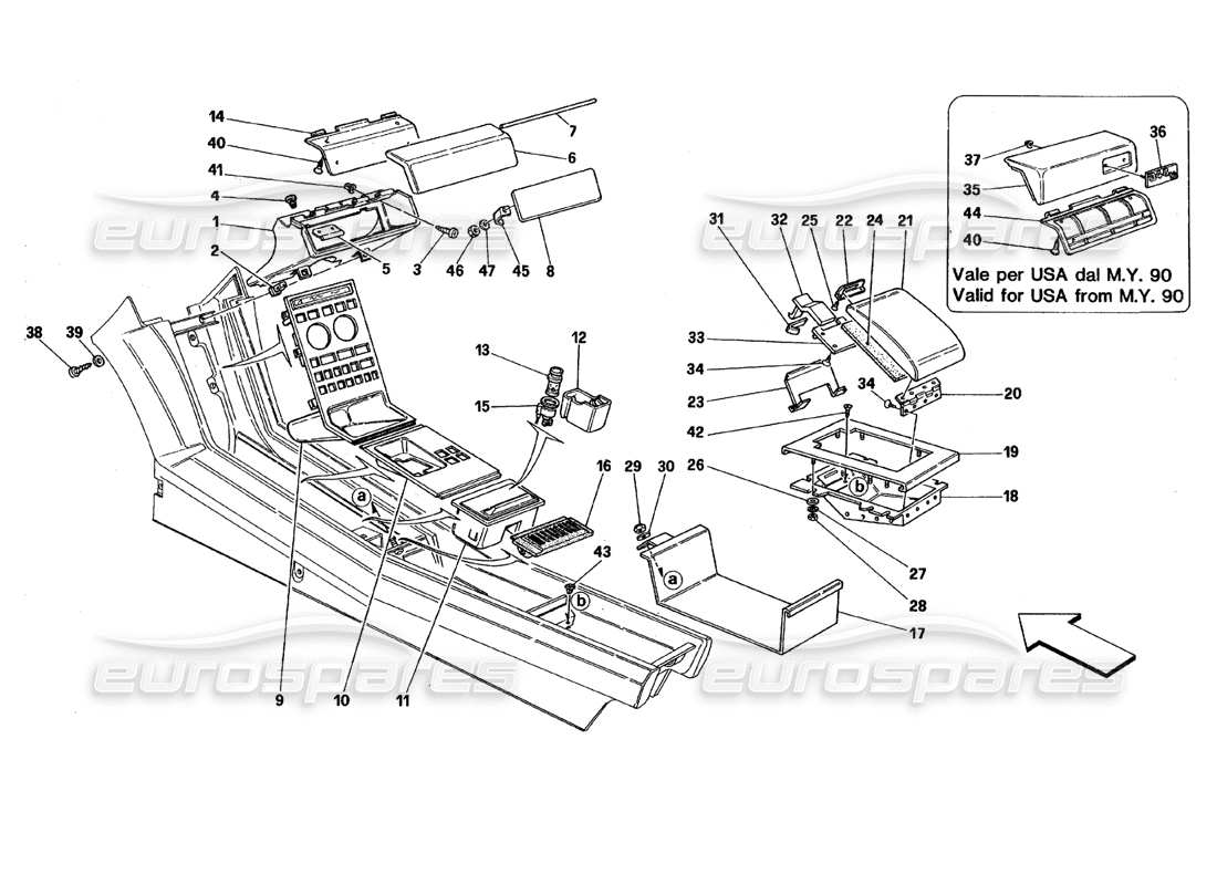 ferrari 348 (1993) tb / ts túnel - diagrama de piezas de accesorios