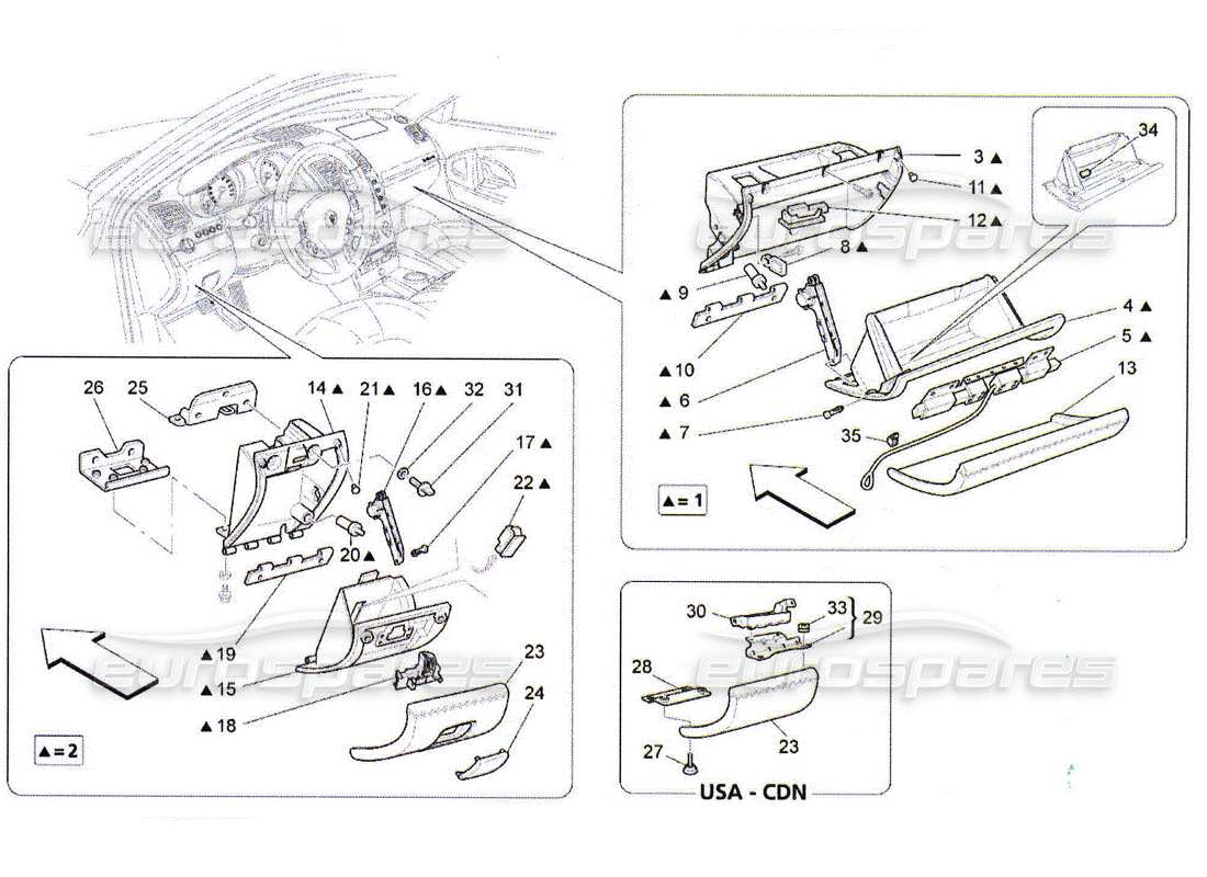 maserati qtp. (2010) 4.2 diagrama de piezas de las guanteras