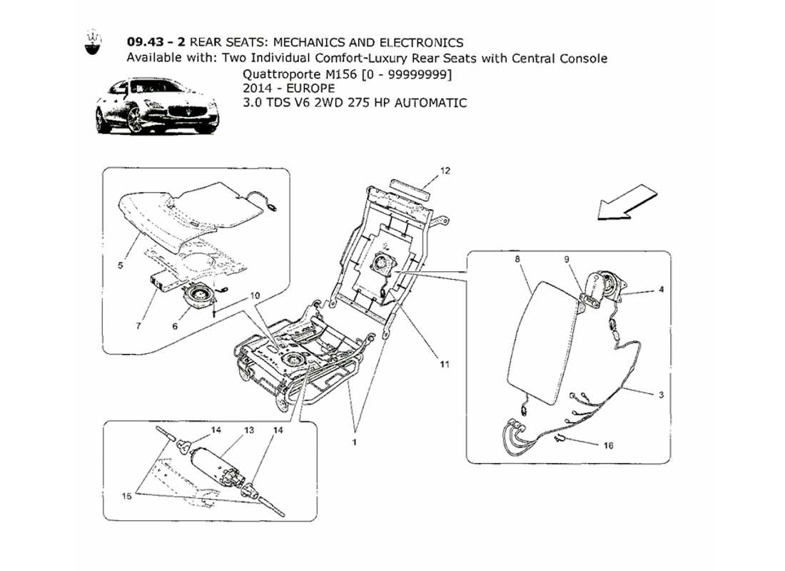 maserati qtp. v6 3.0 tds 275bhp 2014 asientos traseros: diagrama de piezas de mecánica y electrónica
