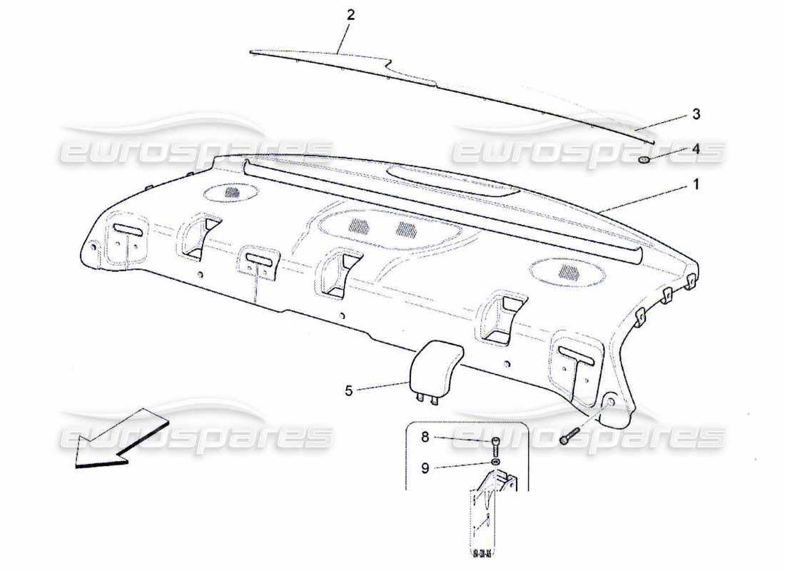 maserati qtp. (2010) 4.7 diagrama de piezas del estante trasero para paquetes