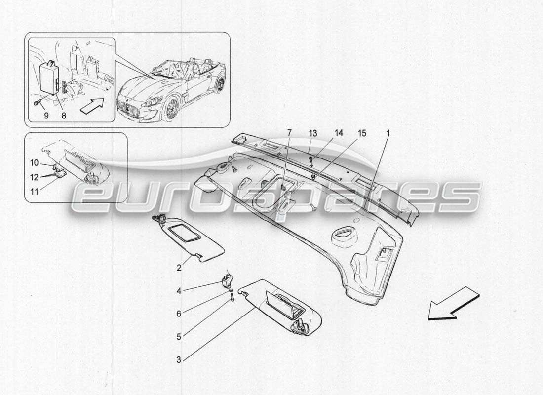 maserati grancabrio mc centenario diagrama de piezas de techo y parasoles