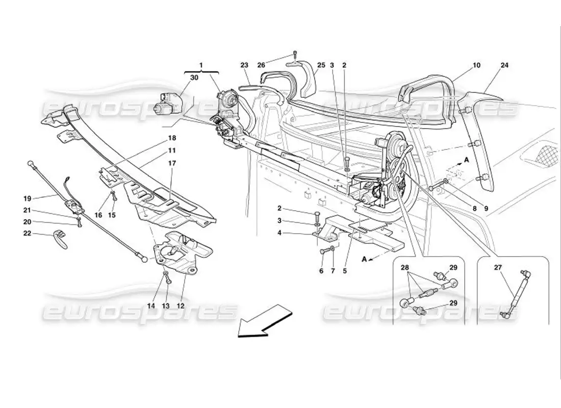 ferrari 575 superamerica movimiento y cierre del techo corredizo diagrama de piezas