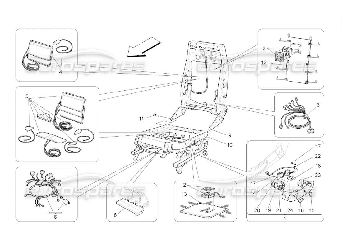 maserati qtp. (2007) 4.2 f1 asientos delanteros: diagrama de piezas de mecánica y electrónica