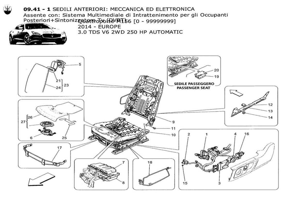 maserati qtp. v6 3.0 tds 250bhp 2014 asientos delanteros: diagrama de piezas de mecánica y electrónica