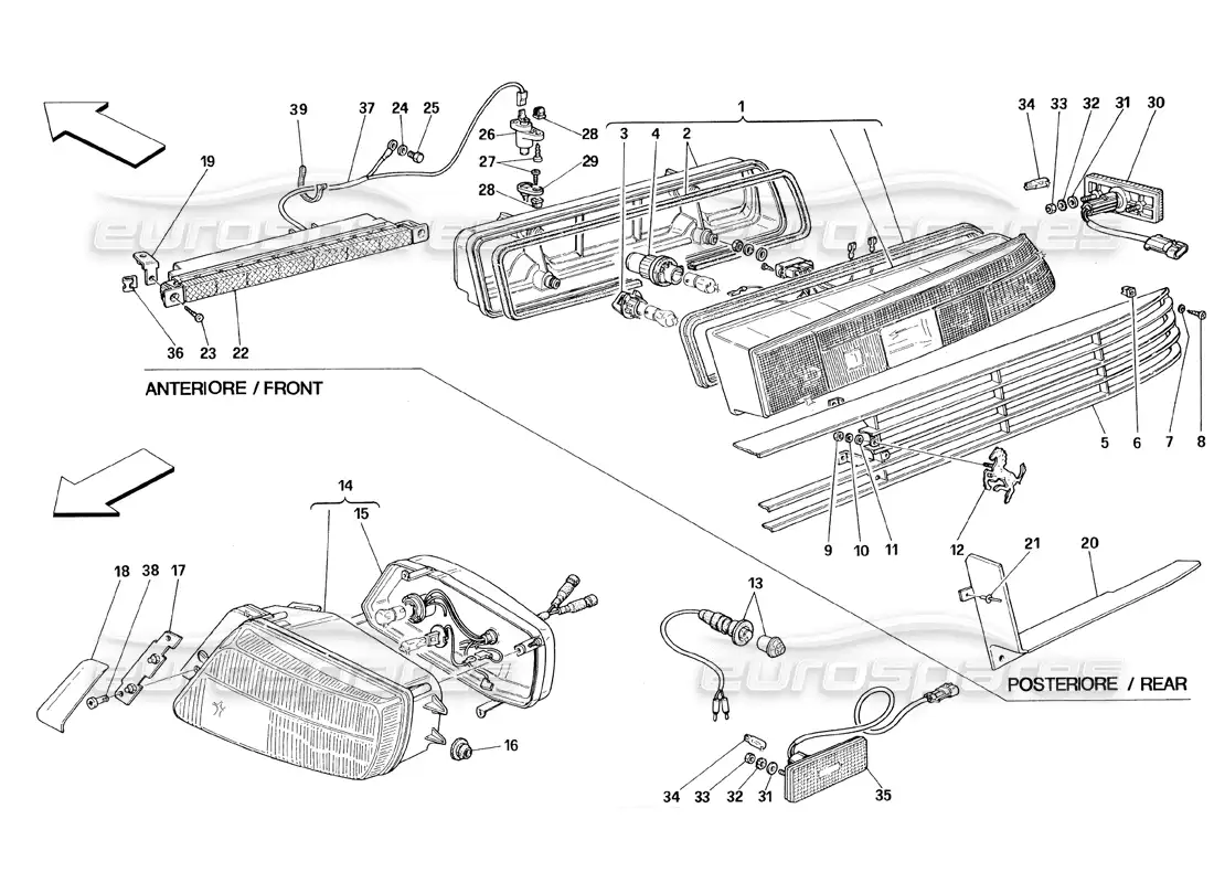 ferrari 348 (1993) tb / ts luces delanteras y traseras diagrama de piezas