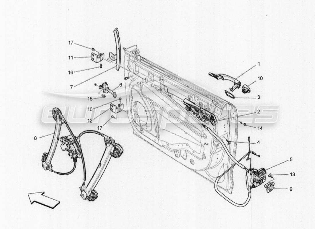 maserati qtp. v8 3.8 530bhp auto 2015 puertas delanteras: diagrama de piezas de mecanismos
