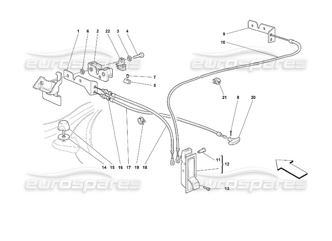 ferrari 355 (2.7 motronic) dispositivo de apertura del capó delantero diagrama de piezas