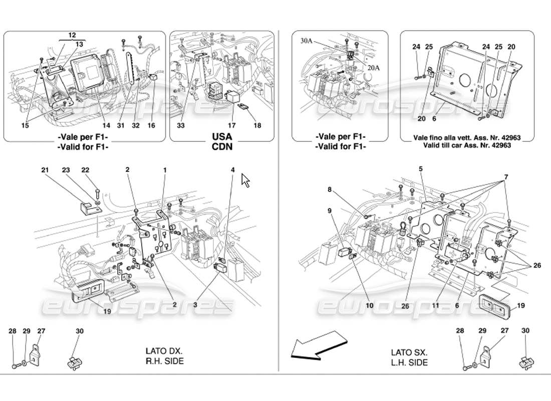 ferrari 360 modena rear passengers compartment control stations diagrama de piezas