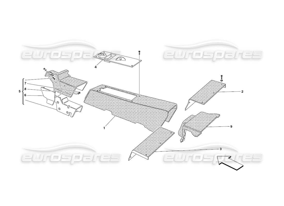 ferrari 430 challenge (2006) túnel: diagrama de piezas de estructura y accesorios