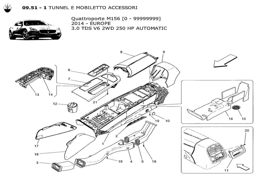 maserati qtp. v6 3.0 tds 250bhp 2014 diagrama de piezas de la consola de accesorios y la consola central